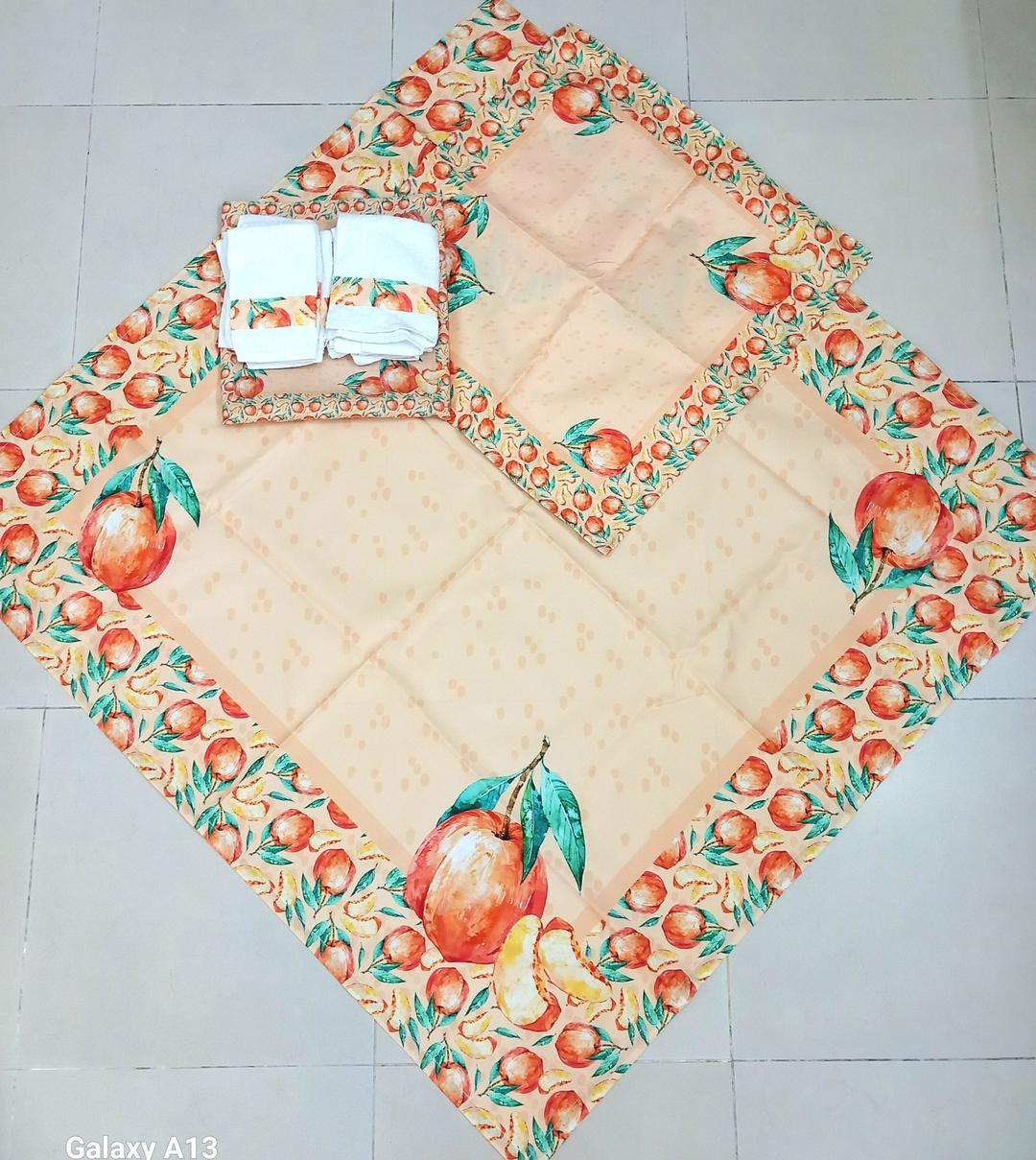 Peach Print Tablecloth and Napkin Set