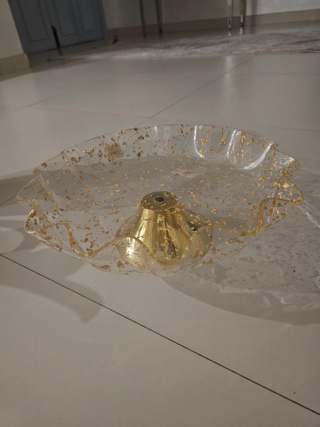 Decorative Glass Pedestal Bowl with Gold Leaf Accent