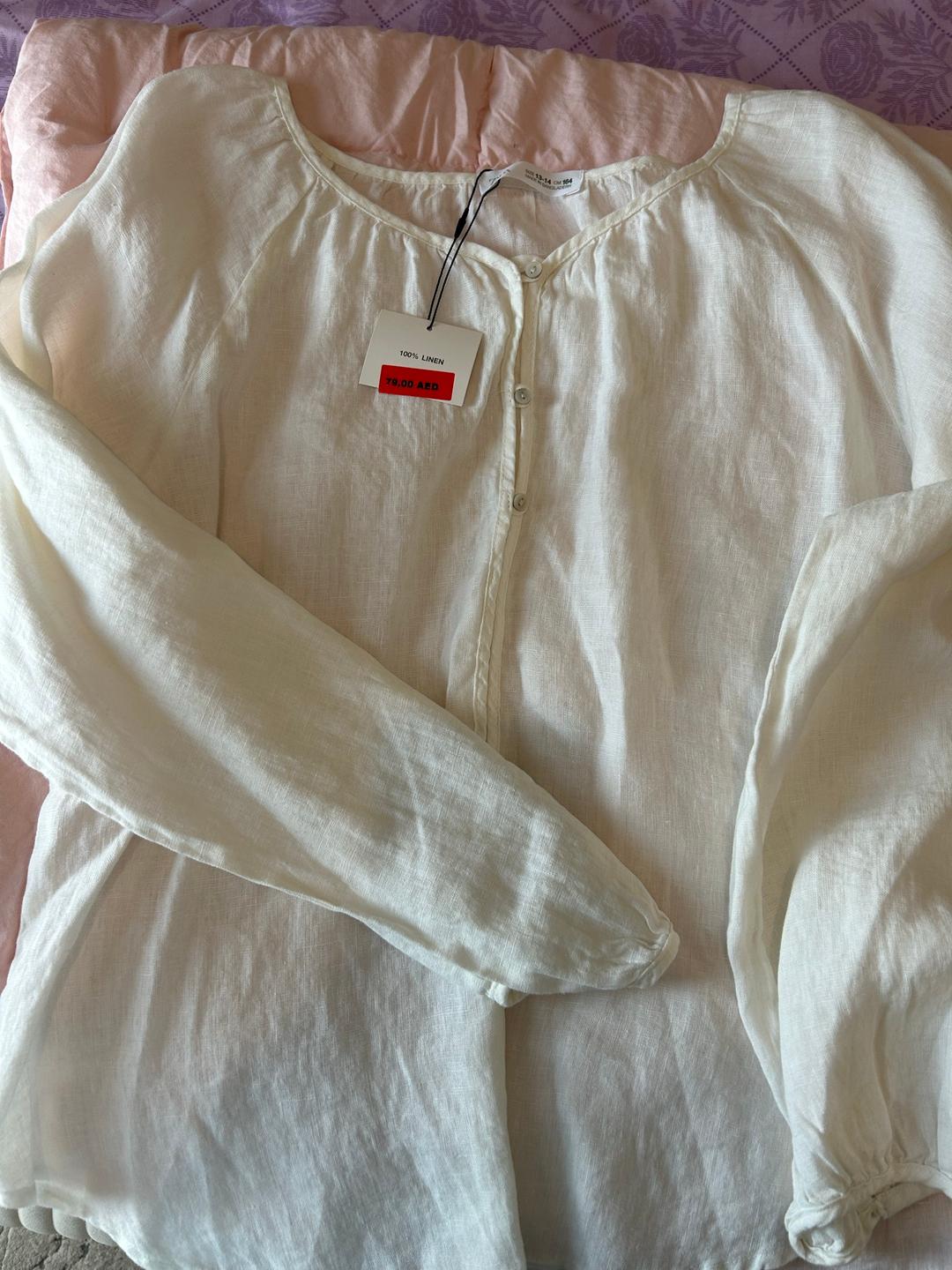 Zara Girls 100% Linen Long Sleeve White Blouse Size 13-14 (photo 1 of 2)