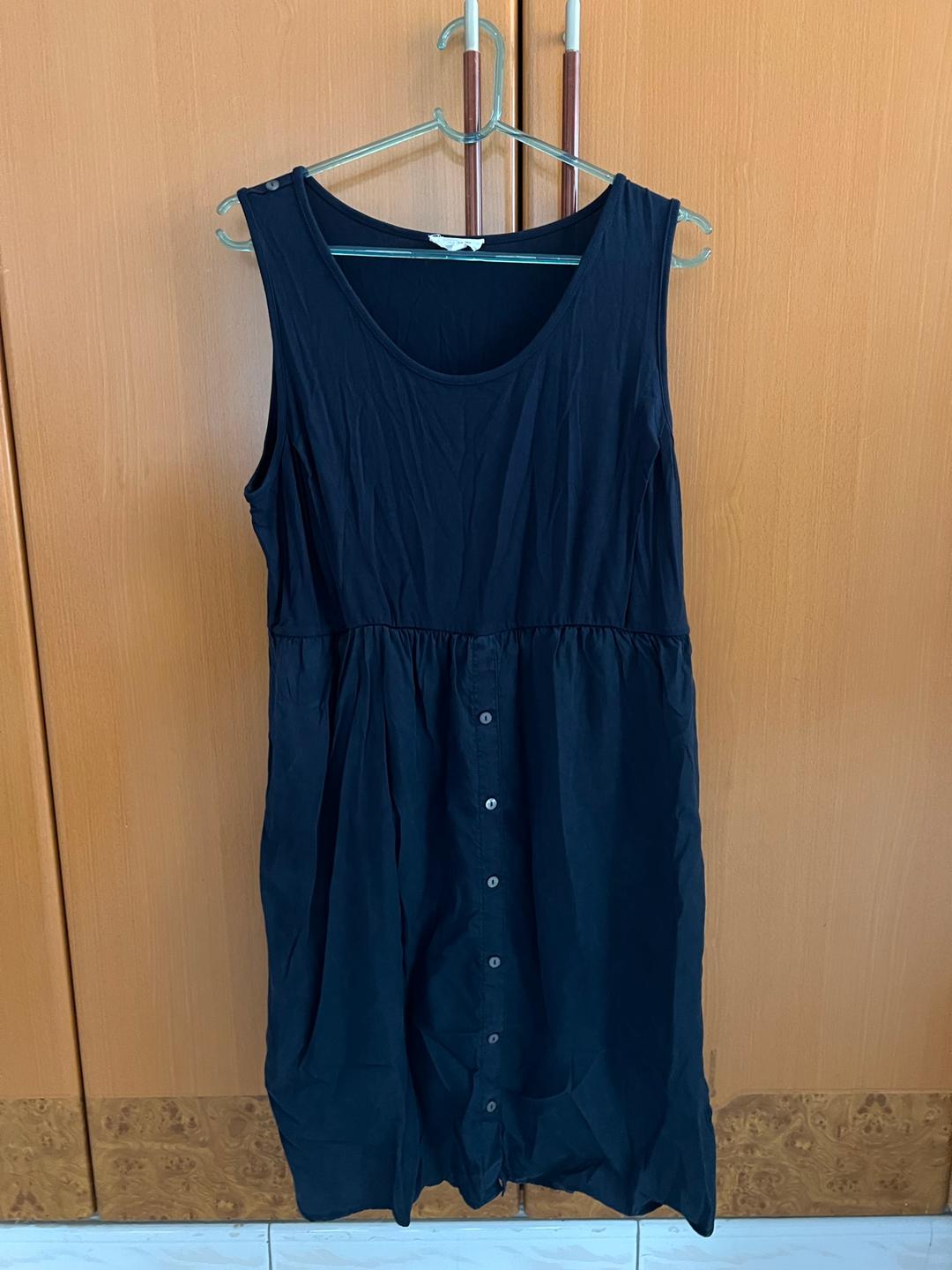 Seraphine Maternity Navy Blue Sleeveless Dress with Textured Crop Sweater Set (photo 1 of 5)