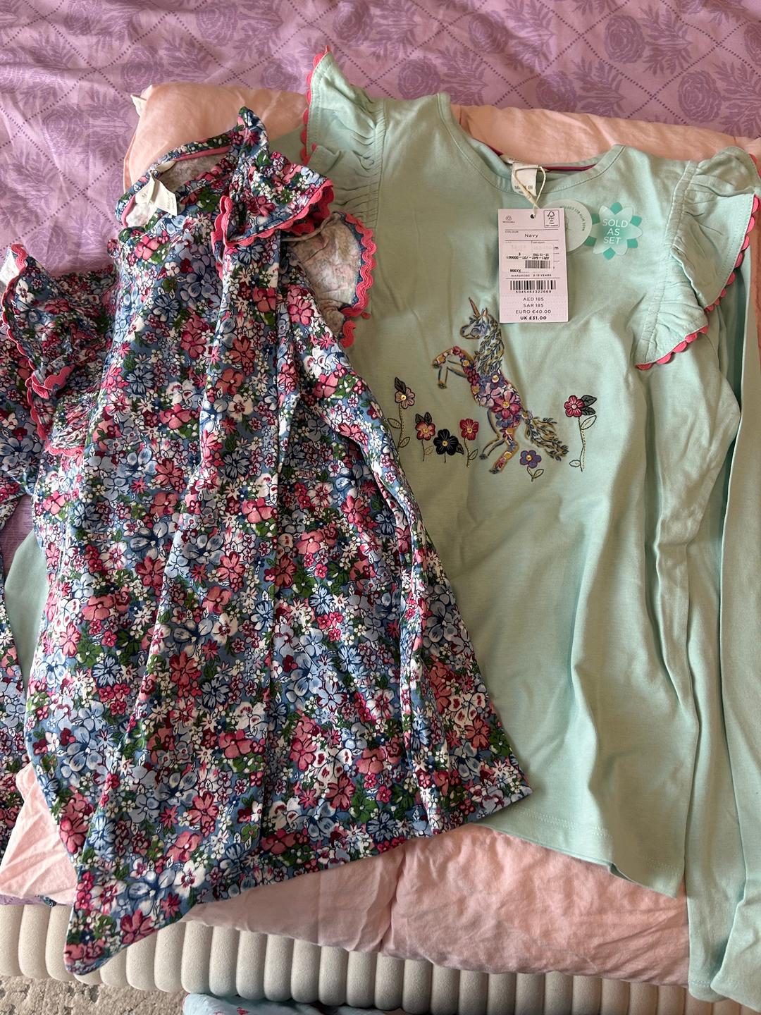 Monsoon Girls 2-Piece Top Set Floral and Unicorn Mint Green