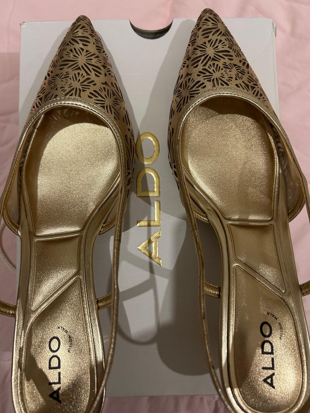 ALDO Women's Gold Laser-Cut Pointed Toe Slingback Heels (photo 1 of 2)