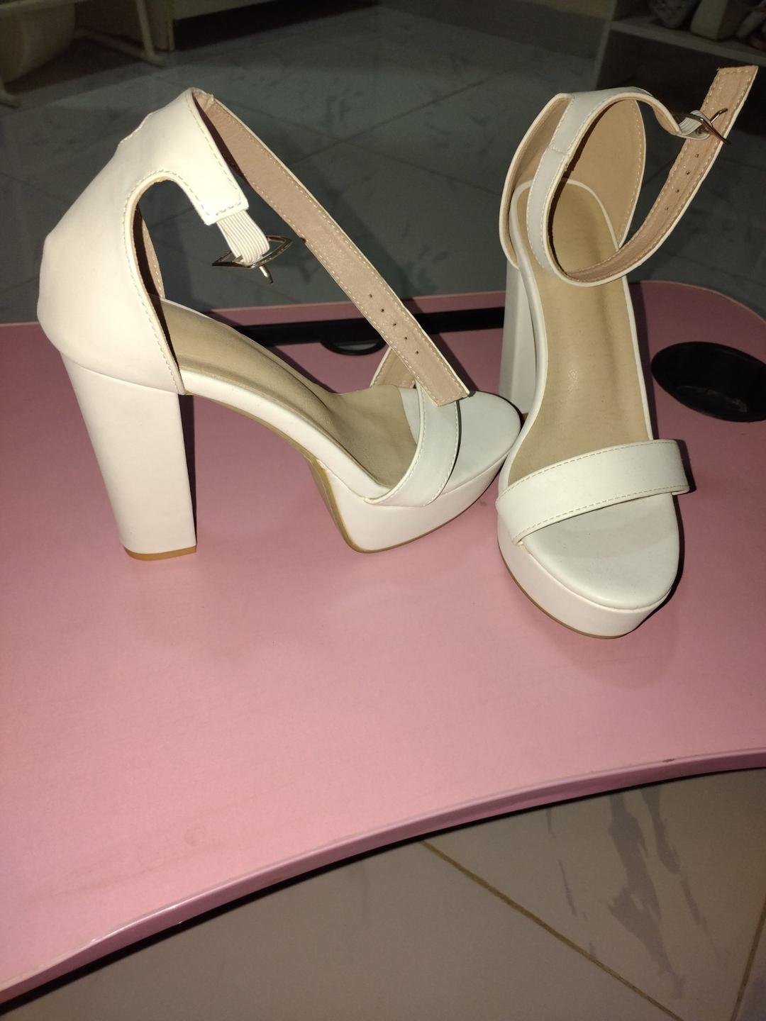 Women's Off-White Platform Block High Heels