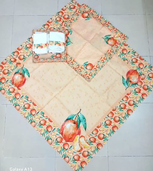 Peach Print Tablecloth and Napkin Set