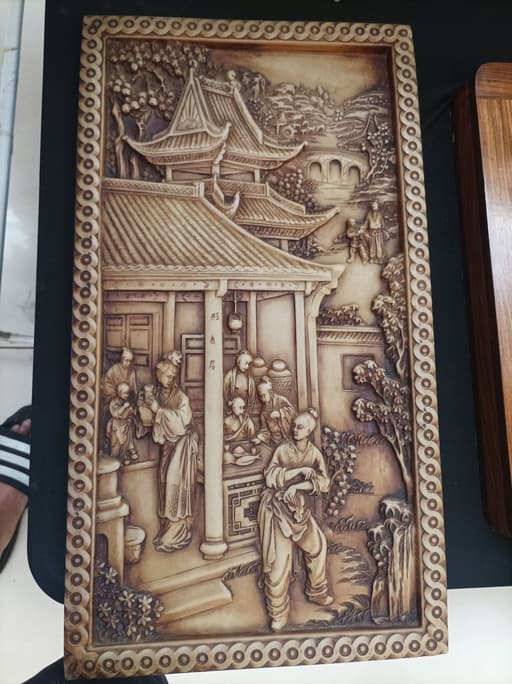 Vintage Carved Faux Ivory Asian Relief Wall Plaque
