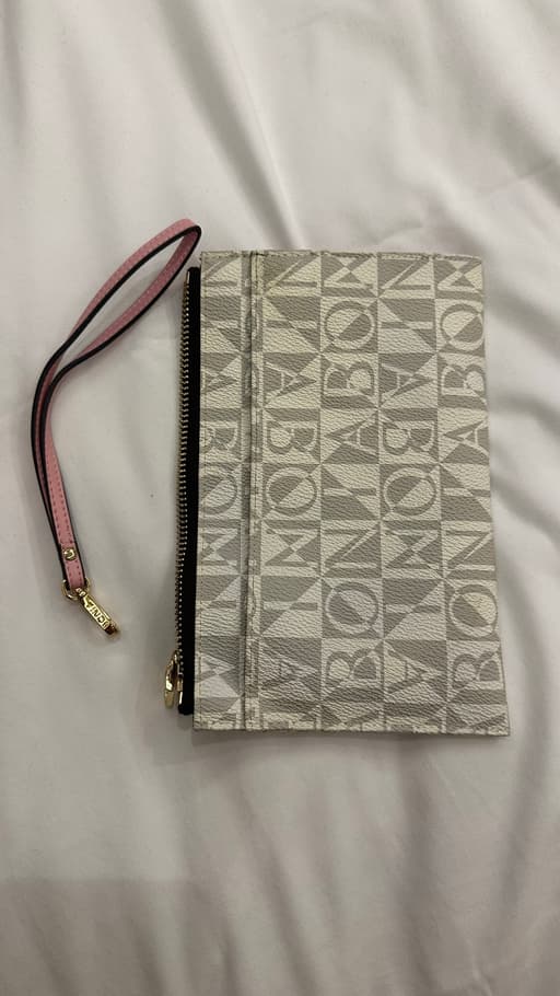 Bonia Monogram Pattern Wristlet Clutch with Pink Strap