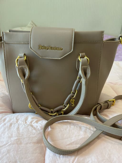 Juicy Couture Taupe Faux Leather Satchel Handbag with Gold-Tone Hardware