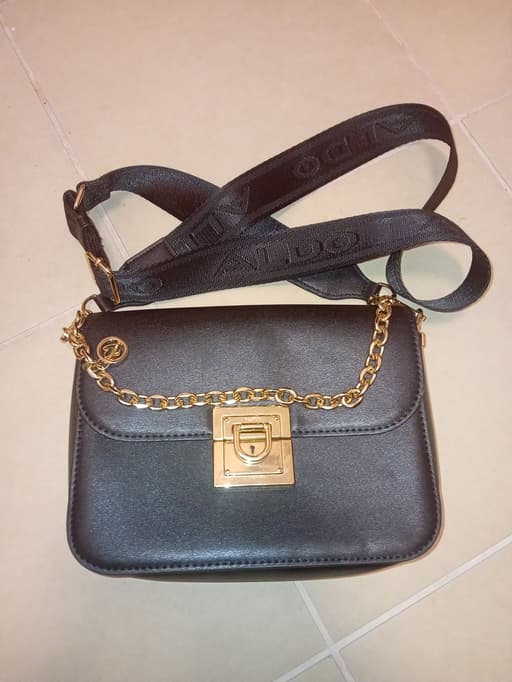 ALDO Black Crossbody Bag with Gold Hardware and Chain Accent